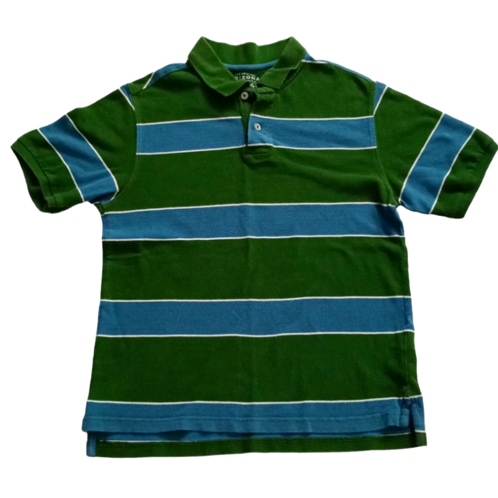 Arizona Youth Striped Short Sleeve Polo Shirt. Size L /G (14-16). Blue, Green - Picture 4 of 13